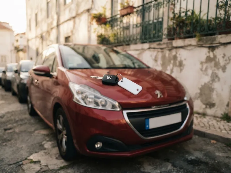 Hatchback pequeno com as chaves em cima do capô